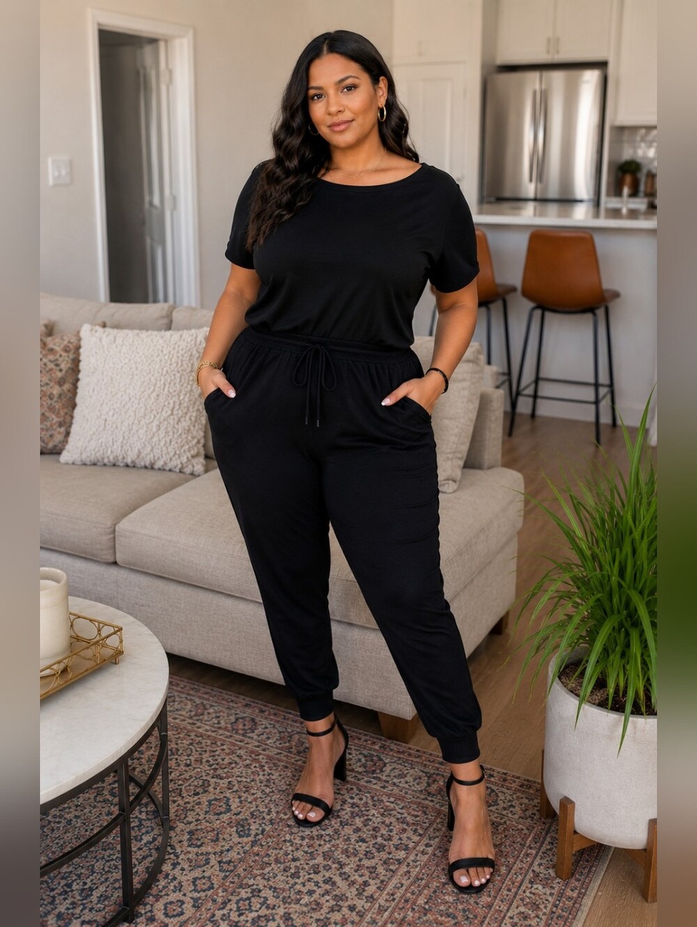 Plus Size Black Jogger Jumpsuit | Chic Soft Lounge One Piece 2X 3X